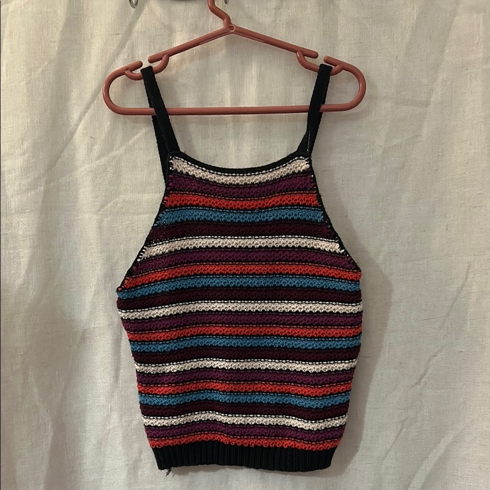 Forever 21 Ribbed Black and Red Cropped Tank Top